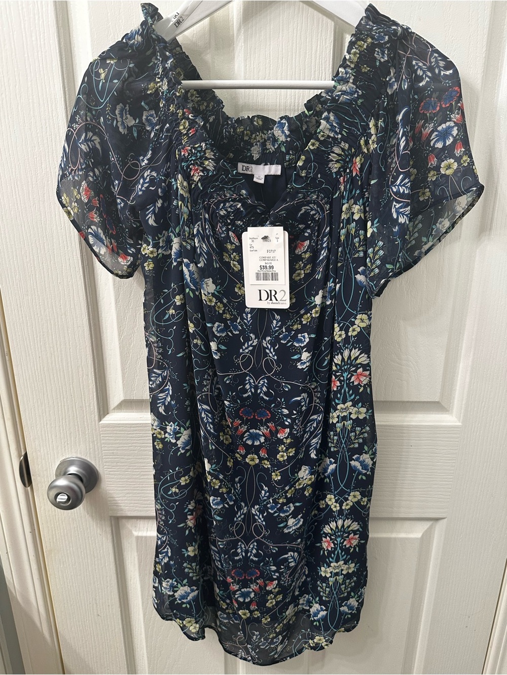 NWT DR2 by Daniel Rainn Navy Floral Smocked Mini Dress – Size M